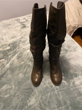 Women's Slouch Leather Knee Boots - Dark Brown
